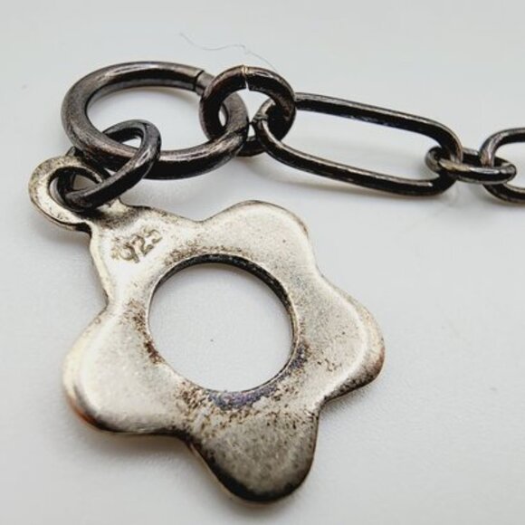 Sterling Silver Paperclip Chain Bracelet with Flower Charm - Picture 5 of 6